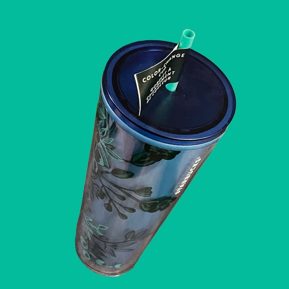 🆕 Starbucks Holiday Flower 24oz Glitter Blue/Green Color Changing Tumbler Cup - Picture 2 of 4